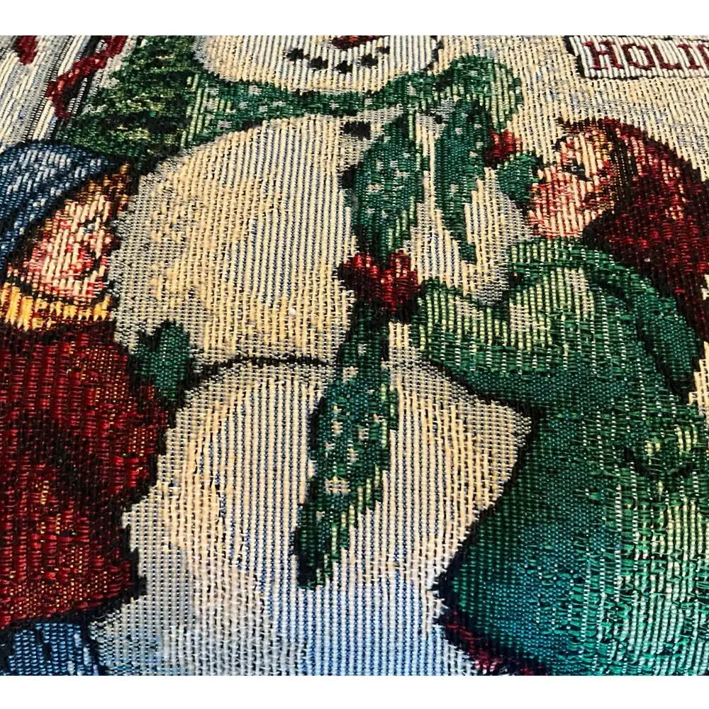 Set of 2 Winter Holiday Tapestry Deco Pillows 10X14 Snowmen & Children Burgundy